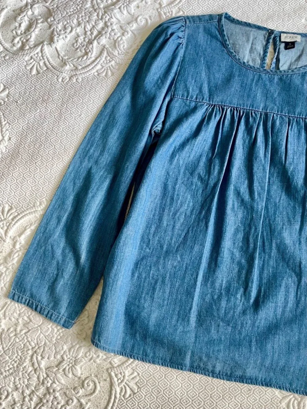 NWT J. Crew Cottage Chambray Puff-Sleeve Top Size Small